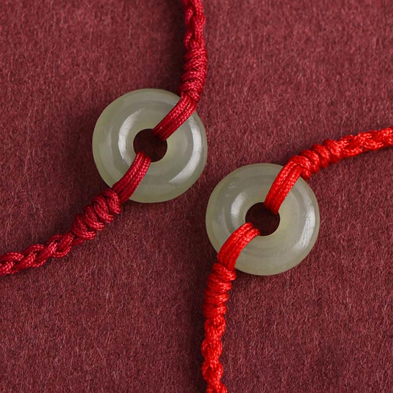 Natural Hetian Jade Peace Buckle Protection Luck Braided Bracelet Anklet