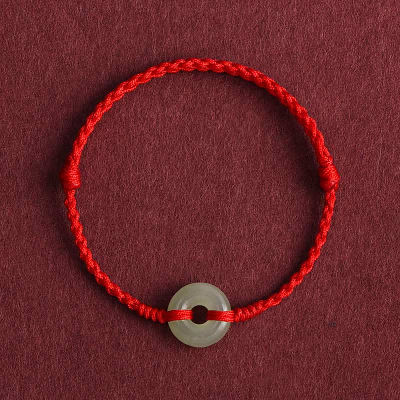 Natural Hetian Jade Peace Buckle Protection Luck Braided Bracelet Anklet