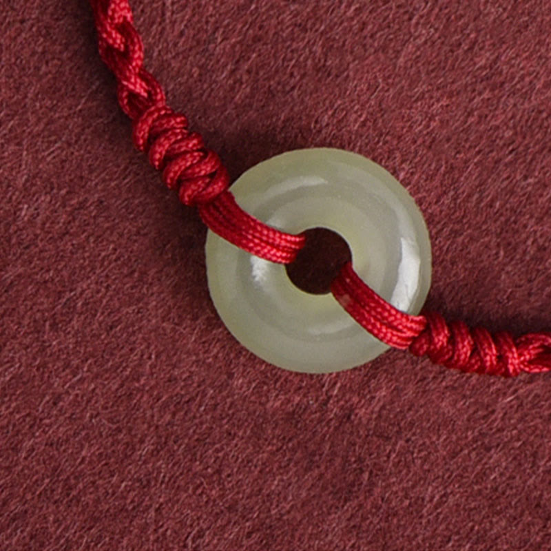 Natural Hetian Jade Peace Buckle Protection Luck Braided Bracelet Anklet