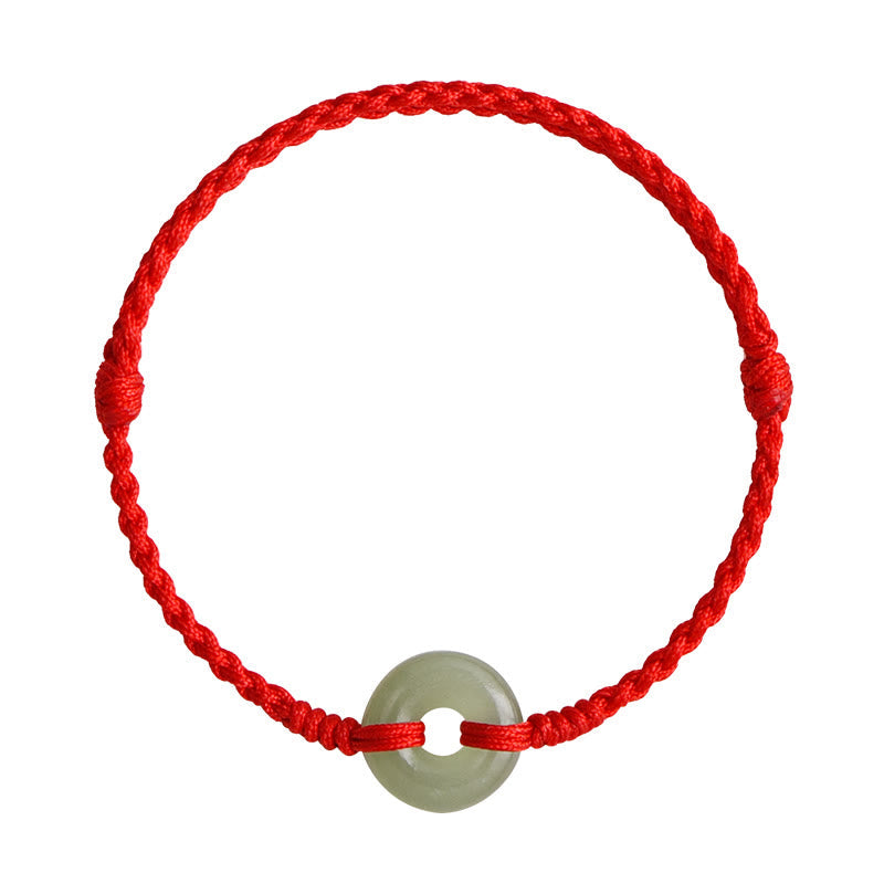 Natural Hetian Jade Peace Buckle Protection Luck Braided Bracelet Anklet