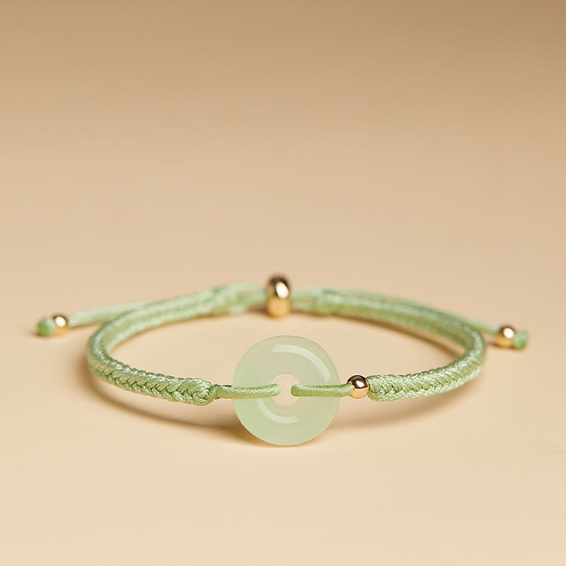 Natural Hetian Jade Peace Buckle Fu Character Protection Luck Braided Bracelet