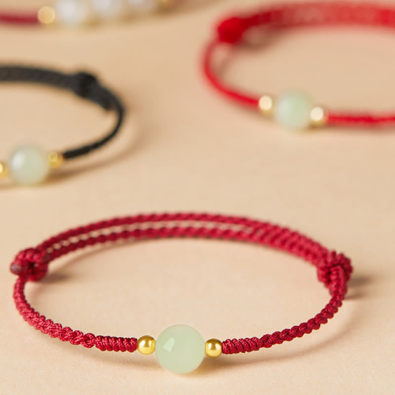 Natural Hetian Jade Peace Buckle Fu Character Protection Luck Braided Bracelet