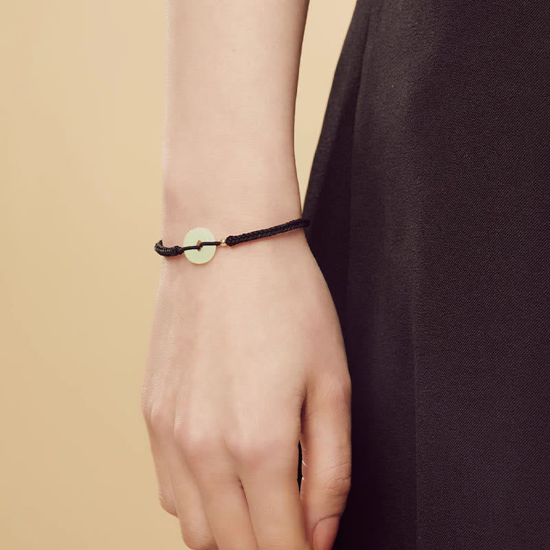 Natural Hetian Jade Peace Buckle Fu Character Protection Luck Braided Bracelet