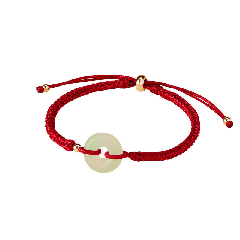 Natural Hetian Jade Peace Buckle Fu Character Protection Luck Braided Bracelet