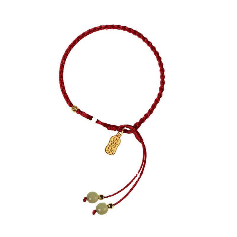 Natural Hetian Jade Peace Buckle Red String Luck Braided Bracelet