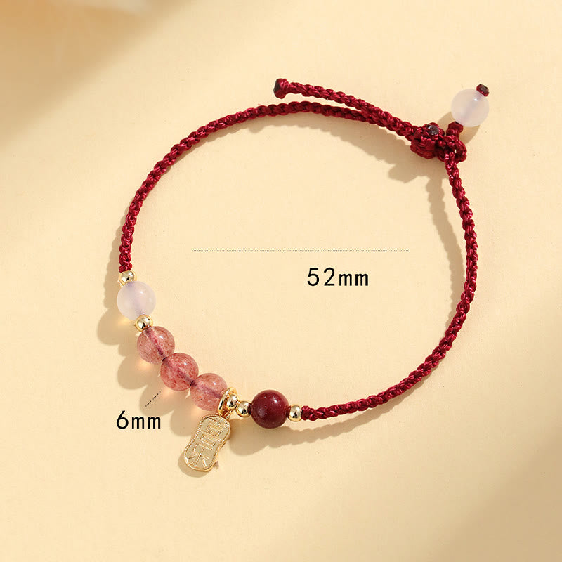 Natural Strawberry Quartz Jade White Agate Red String Positive Bracelet