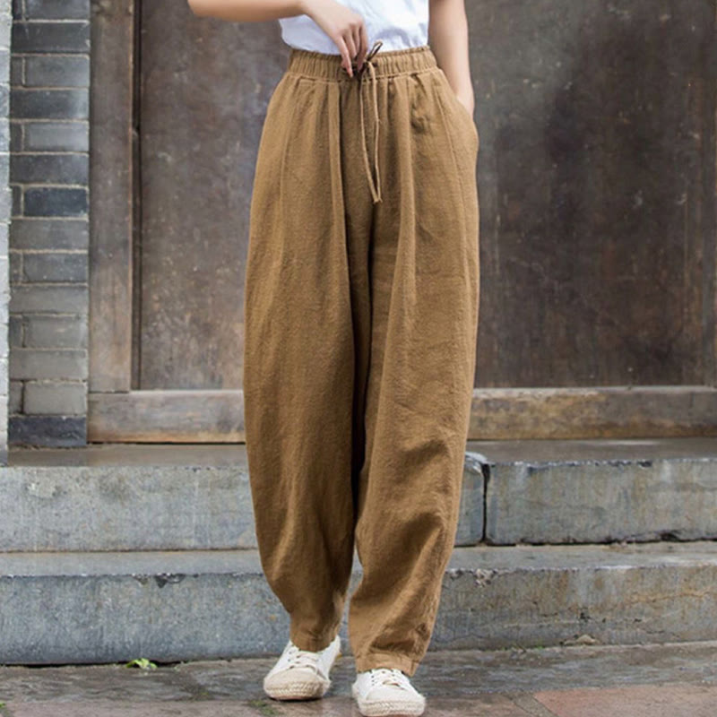 Plain Design Cotton Women's Pants