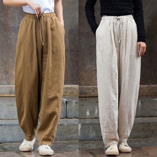 Plain Design Cotton Women's Pants