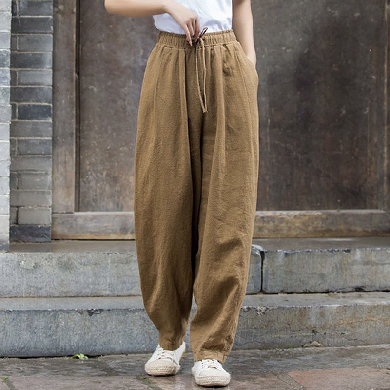 Plain Design Cotton Women's Pants