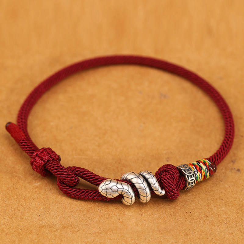 Red String 925 Sterling Silver Year of the Snake Coin Ring Snake Luck Bracelet