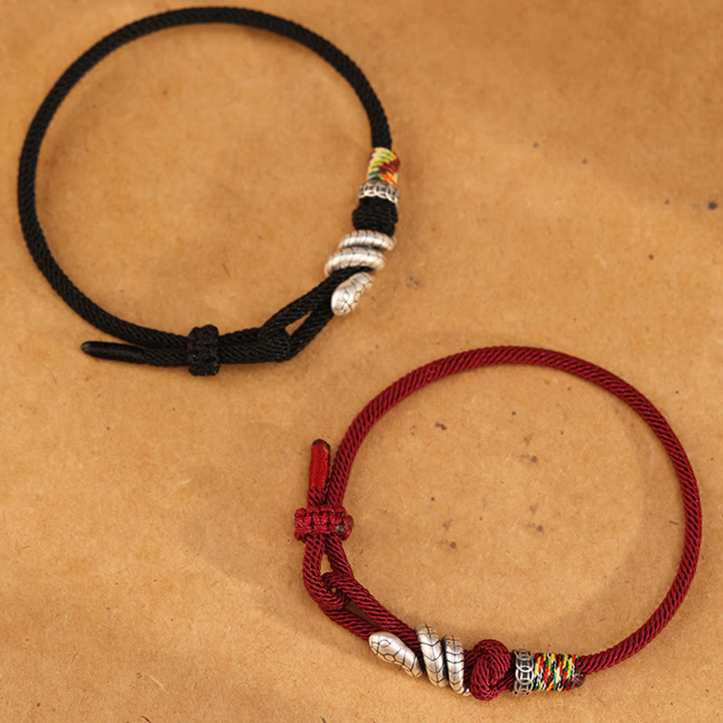 Red String 925 Sterling Silver Year of the Snake Coin Ring Snake Luck Bracelet