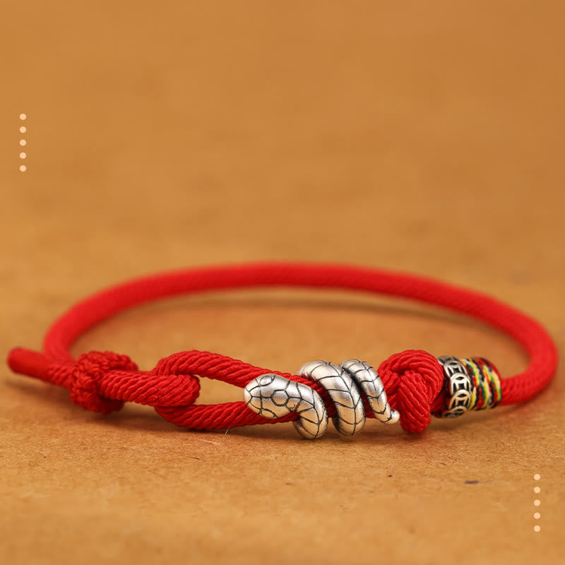 Red String 925 Sterling Silver Year of the Snake Coin Ring Snake Luck Bracelet