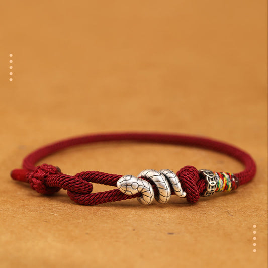 Red String 925 Sterling Silver Year of the Snake Coin Ring Snake Luck Bracelet