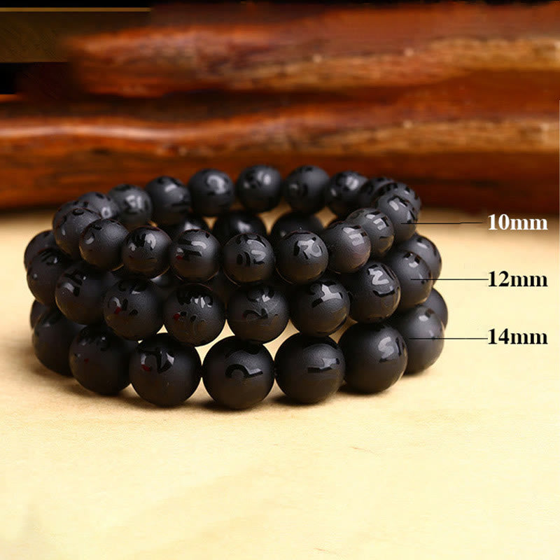Natural Black Onyx Om Mani Padme Hum Carved Protection Bracelet
