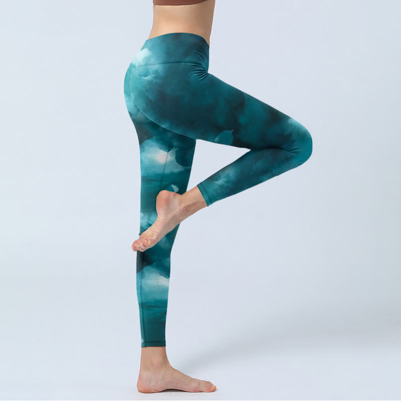 Dark Green Cloud Gym Leggings Women's Yoga Pants