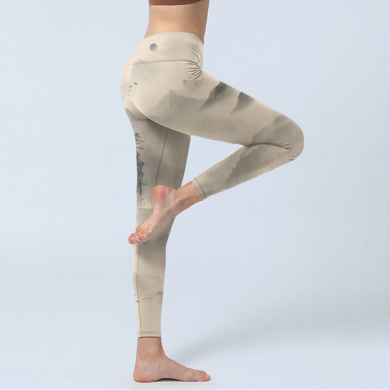 Mountains Shrouded In Mist Wild Goose Gym Leggings Women's Yoga Pants