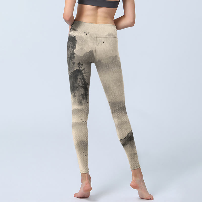 Mountains Shrouded In Mist Wild Goose Gym Leggings Women's Yoga Pants