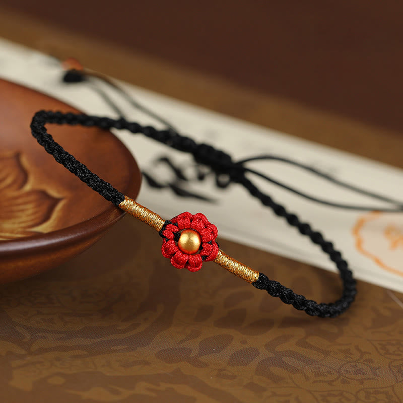999 Gold Mini Bead Handmade Flower Design Luck Protection Rope Bracelet