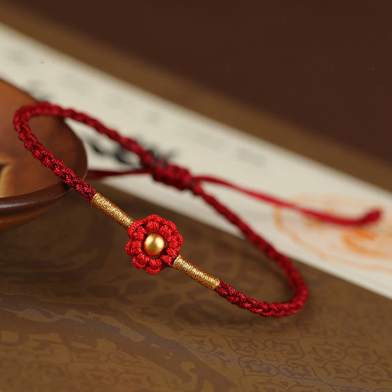999 Gold Mini Bead Handmade Flower Design Luck Protection Rope Bracelet