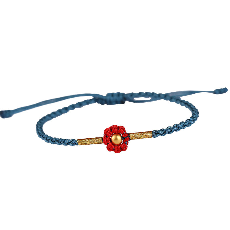 999 Gold Mini Bead Handmade Flower Design Luck Protection Rope Bracelet