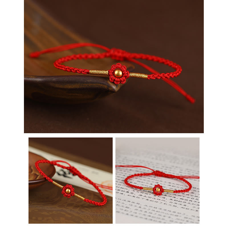 999 Gold Mini Bead Handmade Flower Design Luck Protection Rope Bracelet