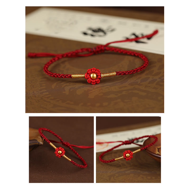 999 Gold Mini Bead Handmade Flower Design Luck Protection Rope Bracelet