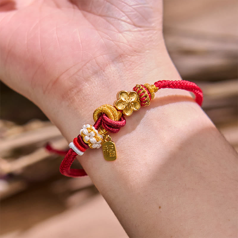 Peach Blossom Happiness Charm Luck Red String Bracelet