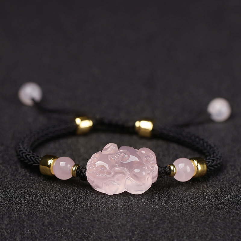 PiXiu Pink Crystal Wealth String Braided Bracelet