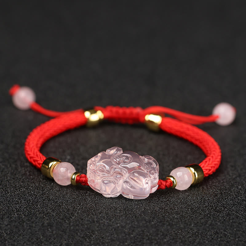 PiXiu Pink Crystal Wealth String Braided Bracelet