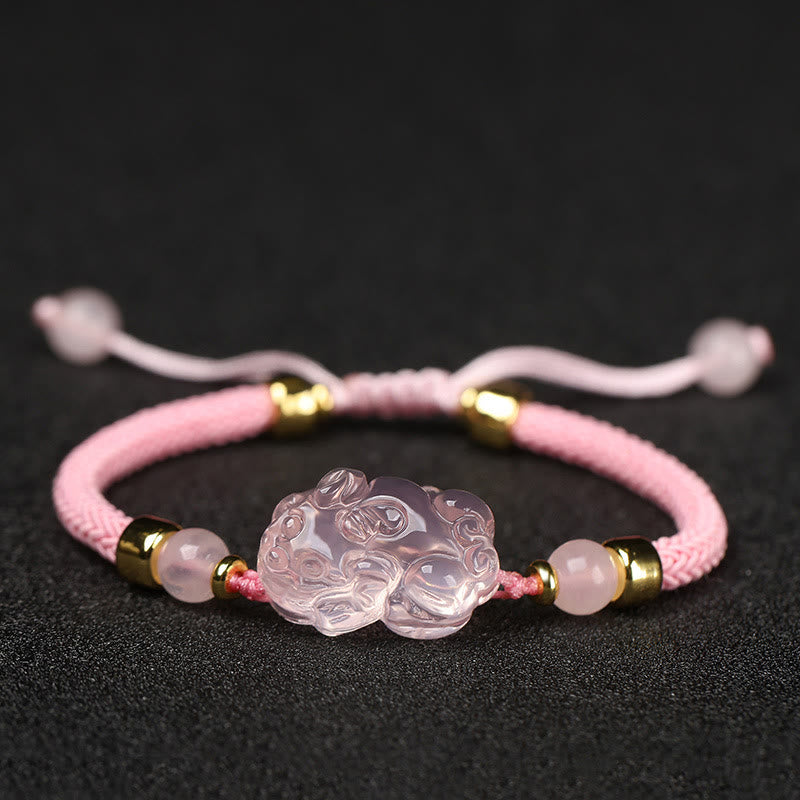 PiXiu Pink Crystal Wealth String Braided Bracelet