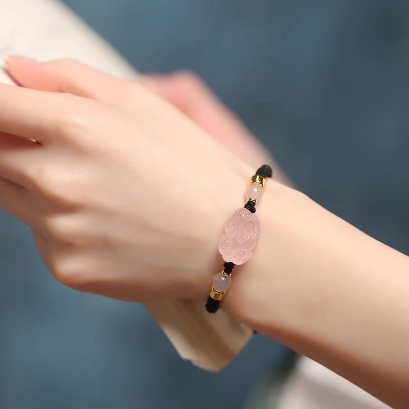 PiXiu Pink Crystal Wealth String Braided Bracelet
