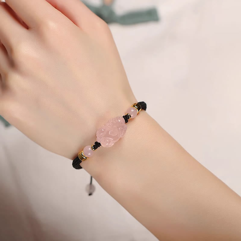 PiXiu Pink Crystal Wealth String Braided Bracelet