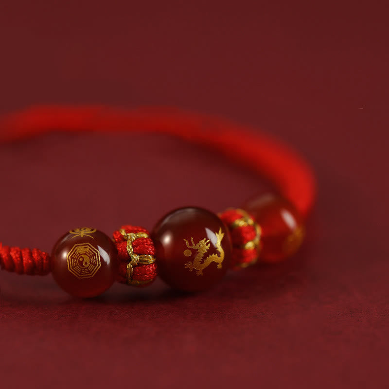 Handmade Red Agate Chinese Zodiac Red String Braided Protection Bracelet