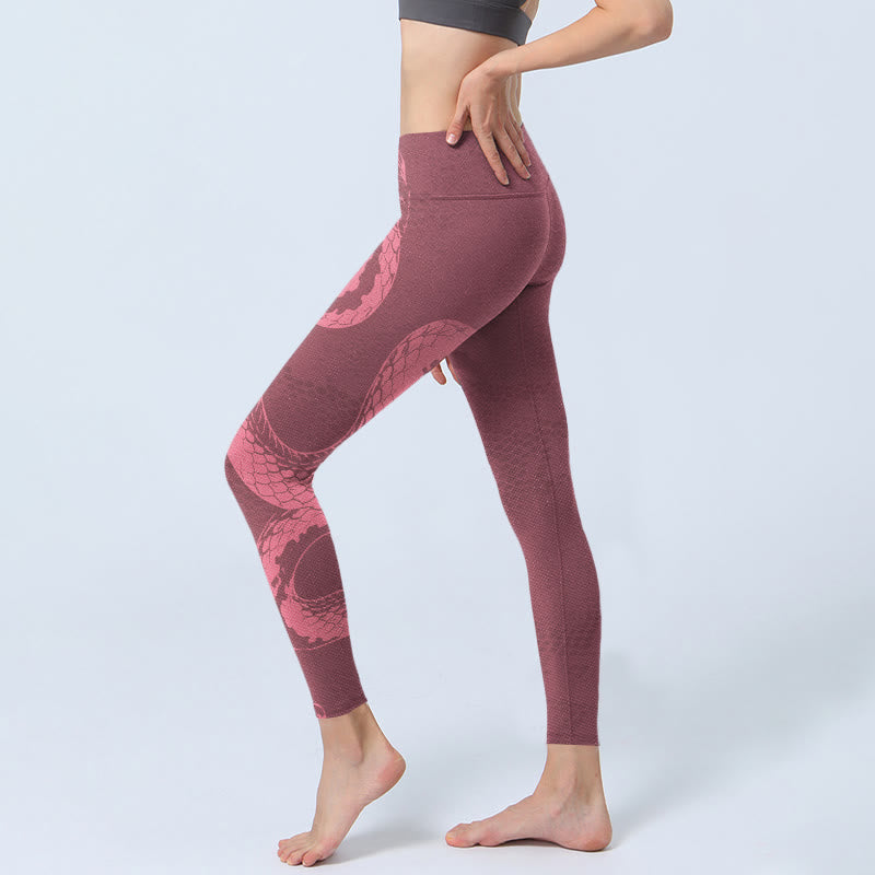 Pink Snake And Snakeskin Print Gym Leggings Women's Yoga Pants