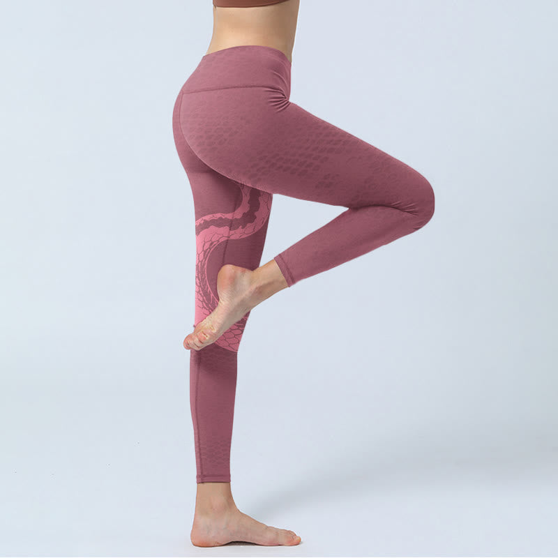 Pink Snake And Snakeskin Print Gym Leggings Women's Yoga Pants