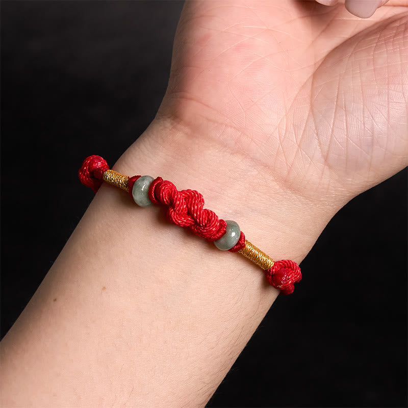 Red String Jade Luck Fortune Knot Braided Couple Bracelet