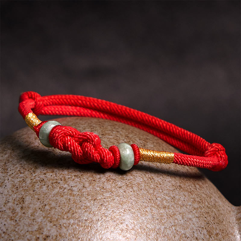 Red String Jade Luck Fortune Knot Braided Couple Bracelet