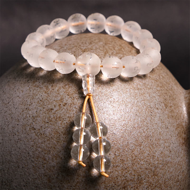 Tibet White Crystal Black Onyx Om Mani Padme Hum Meditation Bracelet