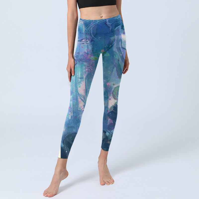 Lotus Flowers Leaves Birds Gym Leggings Women's Yoga Pants