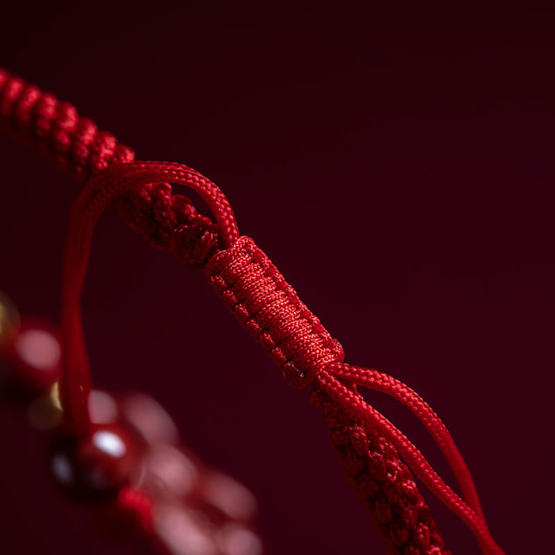 Handmade Cinnabar Ruyi Handle Fu Character PiXiu Blessing Red String Braided Bracelet