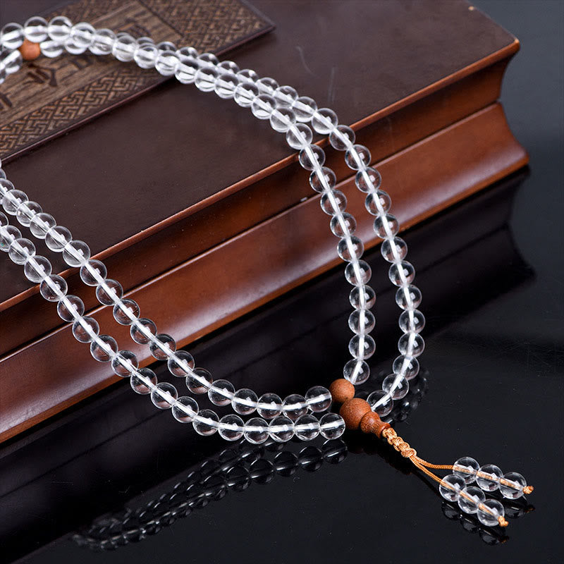 108 Mala Beads Natural Stone White Crystal Sandalwood Bracelet