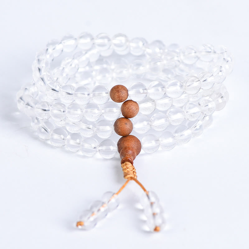 108 Mala Beads Natural Stone White Crystal Sandalwood Bracelet
