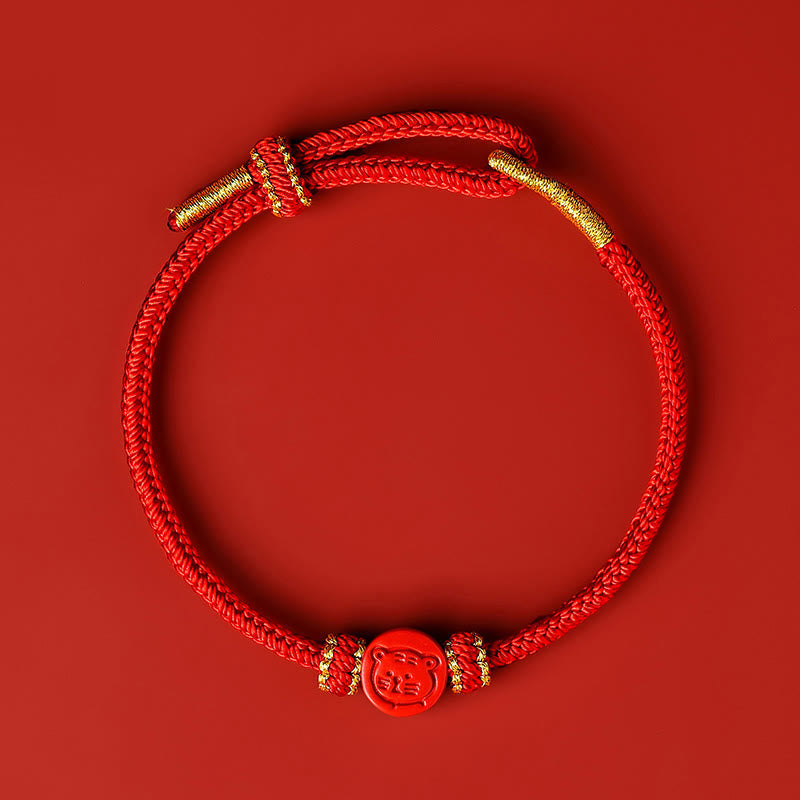 Chinese Zodiac Red String Eight Thread Peace Knot Cinnabar Protection Luck Bracelet