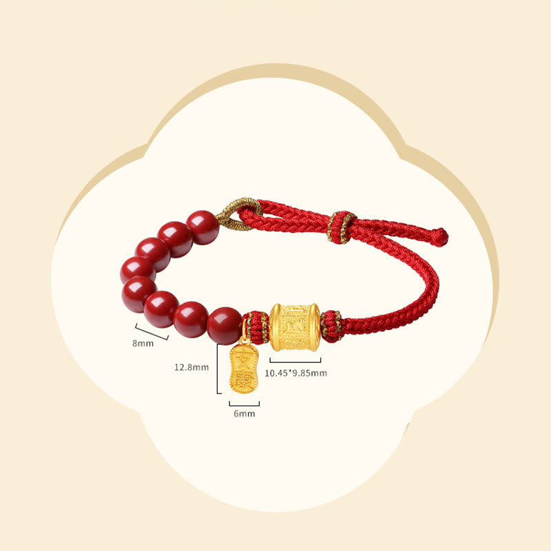 999 Sterling Silver Six True Words Om Mani Padme Hum Cinnabar Blessing String Bracelet