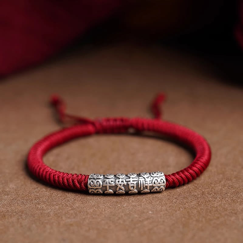 Handmade 999 Sterling Silver Peace and Good Fortune Om Mani Padme Hum Luck Rope Bracelet