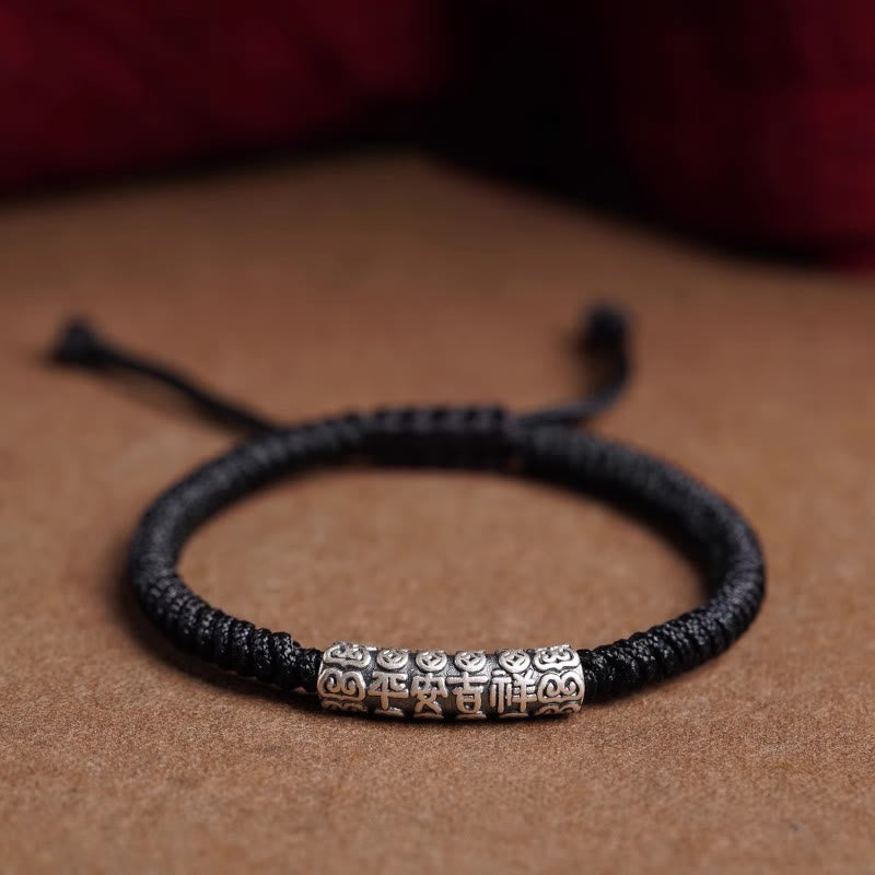 Handmade 999 Sterling Silver Peace and Good Fortune Om Mani Padme Hum Luck Rope Bracelet