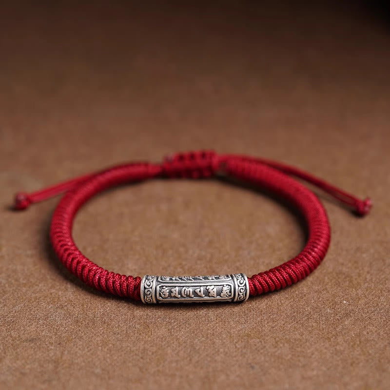 Handmade 999 Sterling Silver Peace and Good Fortune Om Mani Padme Hum Luck Rope Bracelet