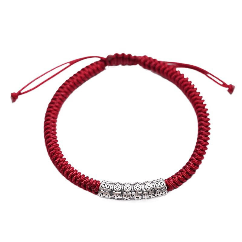 Handmade 999 Sterling Silver Peace and Good Fortune Om Mani Padme Hum Luck Rope Bracelet