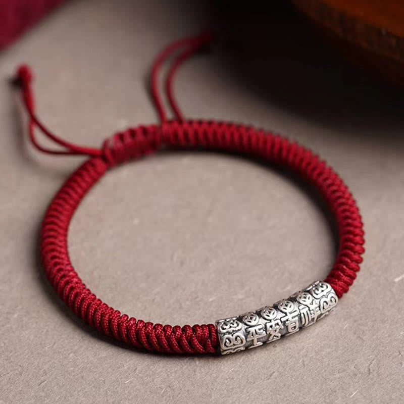 Handmade 999 Sterling Silver Peace and Good Fortune Om Mani Padme Hum Luck Rope Bracelet