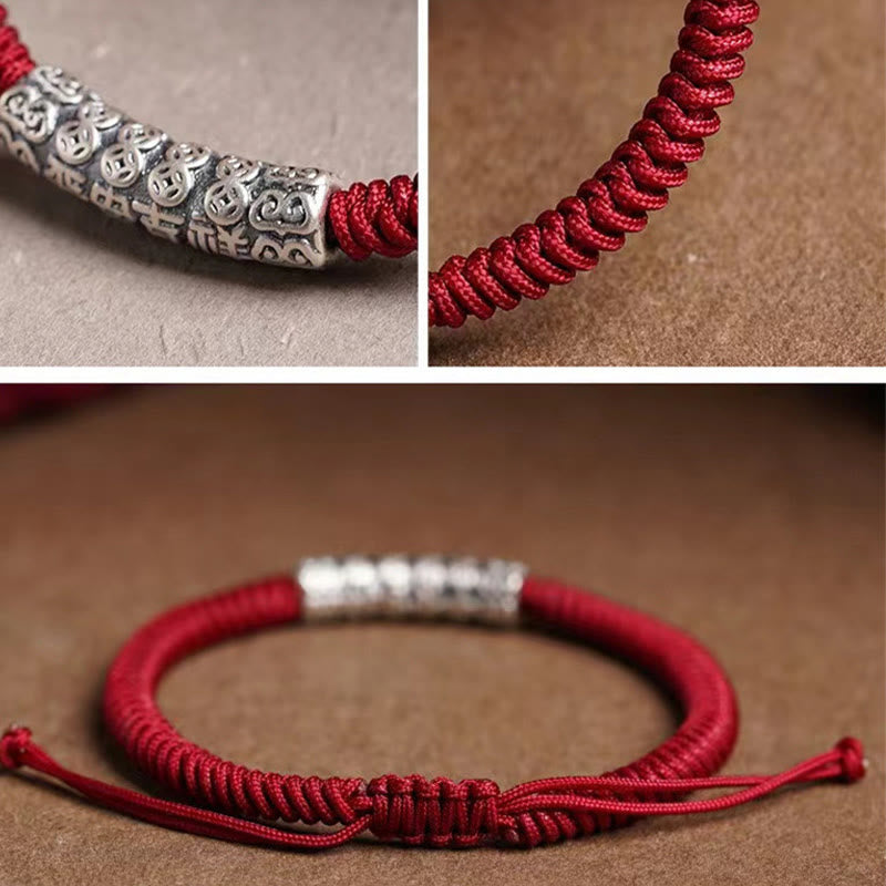 Handmade 999 Sterling Silver Peace and Good Fortune Om Mani Padme Hum Luck Rope Bracelet